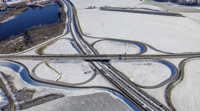 Aerial view, motorway junction Duisburg-Süd, A59 and A524, Huckingen, Duisburg, Ruhr area, North