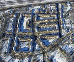 Aerial view, monument colliery housing estate Am Himgesberg, Hüttenheim, Duisburg, Ruhr area, North