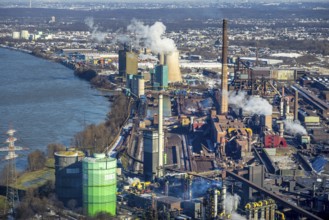 Aerial view, Hüttenwerke Krupp Mannesmann and Huckingen power station, Rheinaue Ehingen,