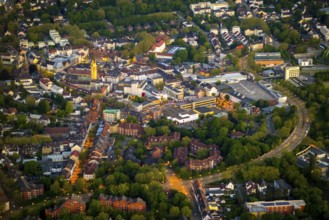 Aerial view, city centre and old town market with catholic church St. Lambertus, Castroperholz,