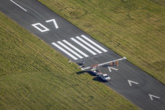 Aerial photograph, marking work on the runway at Brilon-Thülen airfield in the Thülen district of