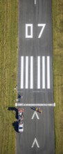 Aerial photograph, marking work on the runway at Brilon-Thülen airfield in the Thülen district of