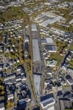 Aerial view, commercial area shopping centre on Freiladestrasse in Brilon, Sauerland, North