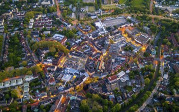 Aerial view, city centre and old town market with catholic church St. Lambertus, Rauxel,