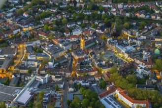 Aerial view, city centre and old town market with catholic church St. Lambertus, Castrop-Rauxel,