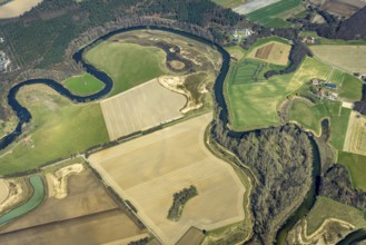Aerial view, Lippe reorganisation, river Lippe, renaturation, new Lippe meanders, restoration of