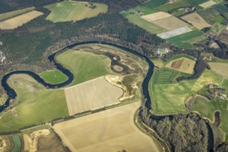 Aerial view, Lippe reorganisation, river Lippe, renaturation, new Lippe meanders, restoration of