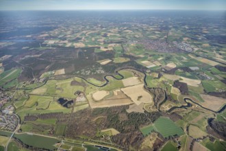 Aerial view, Lippe reorganisation, river Lippe, renaturation, new Lippe meanders, restoration of