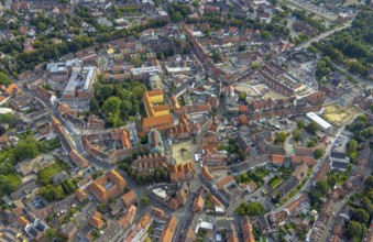 Aerial view, old town and green old town ring with catholic St. Lamberti church at the market