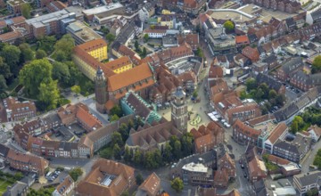 Aerial view, old town and green old town ring with catholic St. Lamberti church at the market