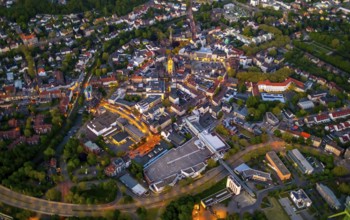 Aerial view, city centre and old town market with catholic church St. Lambertus, Castrop-Rauxel,