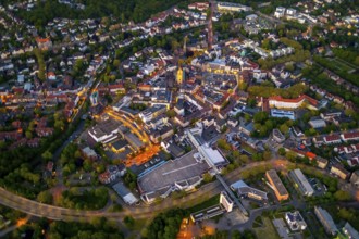 Aerial view, city centre and old town market with catholic church St. Lambertus, Castrop-Rauxel,