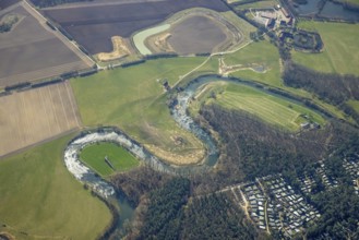 Aerial view, Lippe reorganisation, river Lippe, renaturation, new Lippe meanders, restoration of