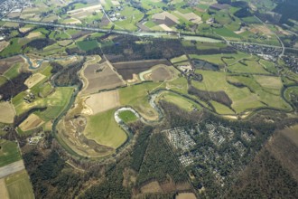 Aerial view, Lippe reorganisation, river Lippe, renaturation, new Lippe meanders, restoration of
