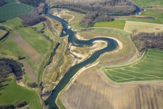 Aerial view, Lippe reorganisation, river Lippe, renaturation, new Lippe meanders, restoration of