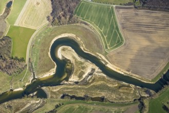 Aerial view, Lippe reorganisation, river Lippe, renaturation, new Lippe meanders, restoration of