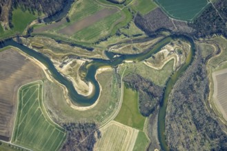 Aerial view, Lippe reorganisation, river Lippe, renaturation, new Lippe meanders, restoration of
