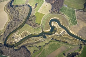 Aerial view, Lippe reorganisation, river Lippe, renaturation, new Lippe meanders, restoration of
