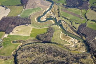 Aerial view, Lippe reorganisation, river Lippe, renaturation, new Lippe meanders, restoration of
