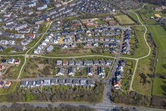 Aerial view, housing estate Holzweg, Gemeinschaftsgrundschule GGS Hühnerheide, Hiesfeld, Dinslaken,