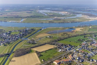 Aerial view, Rhine dyke construction site, Emscher estuary, Emscher estuary drop structure, Emscher