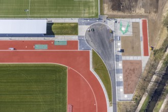 Aerial view, construction site new football pitches and sports facility of Spiel- und Sportverein