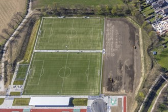 Aerial view, construction site new football pitches and sports facility of Spiel- und Sportverein