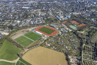Aerial view, construction site new football pitches, sports facility, Spiel- und Sportverein 09 e.V