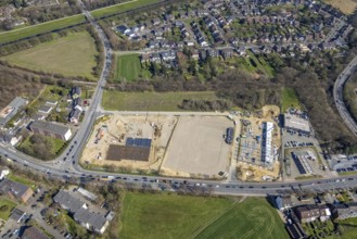 Aerial view, construction site and new construction commercial area, Freidrich-Ebert-Straße,