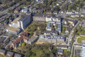 Aerial view, construction site new building at the Evang. Klinikum Niederrhein, St.