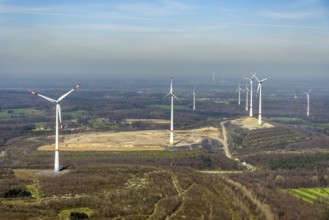Aerial view, construction site, Halde Lohberg Norderweiterung, wind turbines, Oberlohberg,