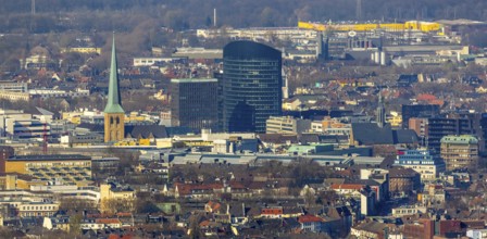 Aerial view, city centre view, St. Peter's Church, RWE Tower, Rombergpark-Lücklemberg, Dortmund,
