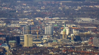 Aerial view, city centre view, Reinoldikirche, Rombergpark-Lücklemberg, Dortmund, Ruhr area, North