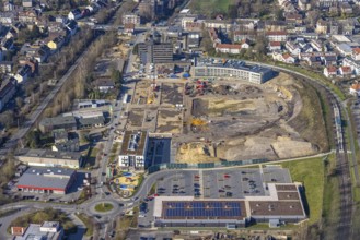 Aerial view, Hombrucher Bogen, construction site for commercial areas and apartment buildings,