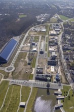 Aerial view, Bergpark Lohberg, former Lohberg colliery site, winding tower, water tower, Lohberg