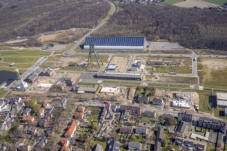 Aerial view, Bergpark Lohberg, former Lohberg colliery site, winding tower, water tower, Lohberg