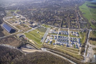 Aerial view, construction site new housing estate at Bergpark Lohberg, living in Kreativ.Quartier