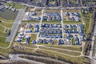 Aerial view, construction site new housing estate at Bergpark Lohberg, living in Kreativ.Quartier