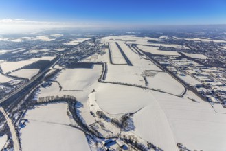 Aerial photo, Dortmund airport in winter, Wickede, Dortmund, Ruhr area, North Rhine-Westphalia,