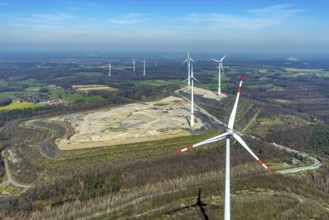Aerial view, construction site, Halde Lohberg Norderweiterung, wind turbines, Bruckhausen, Hünxe,