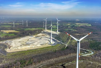 Aerial view, construction site, Halde Lohberg Norderweiterung, wind turbines, Bruckhausen, Hünxe,