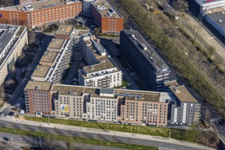 Aerial view, Steigenberger Hotel Dortmund, new building Berswordt-Quartier, multi-family house