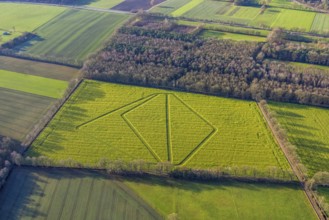 Aerial view with traces in the landscape in Dorsten in the Ruhr area in North Rhine-Westphalia,