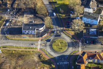 Aerial view of the new roundabout at Halterner Straße / Freiligrathstraße and construction site of