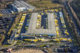 Aerial view of the industrial park Dorsten-Marl with the DHL freight centre in the Lünsingskuhle in