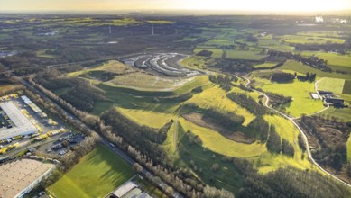 Aerial view of the Hürfeldhalde in Dorsten in the Ruhr area in North Rhine-Westphalia, Germany,