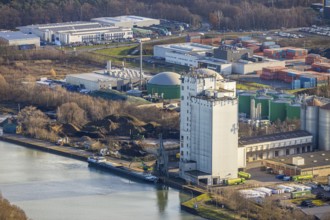 Aerial view Agravis silo tower concentrated feed plant in the industrial area east at the
