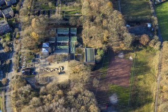 Aerial view of the Albert-Schweitzer-School and sports field in the district Hervest in the