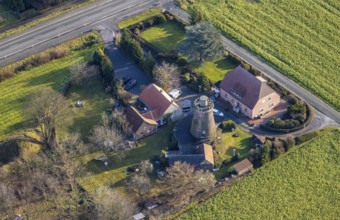 Aerial view of the flower bindery Mühlenhus an der WindMühle in Dorsten in the Ruhr area in North