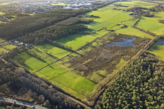 Aerial photo bird observation area and nature reserve Hervester Bruch in Dorsten in the Ruhr area